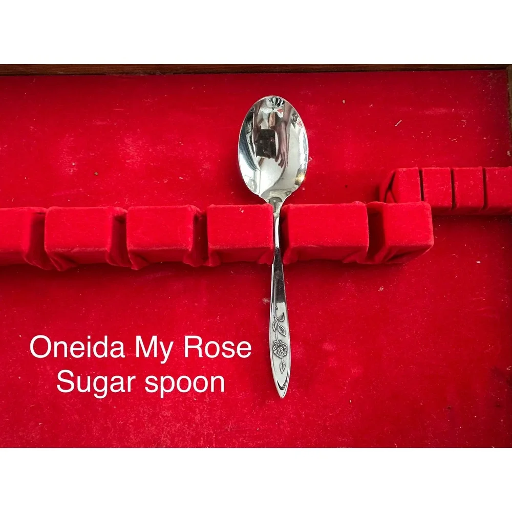 Oneida My Rose Stainless Steel Sugar Spoon Vintage Floral‎ Flatware Silverware